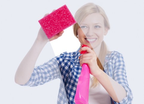 Cleaner reviewing workplace safety and health monitoring procedures